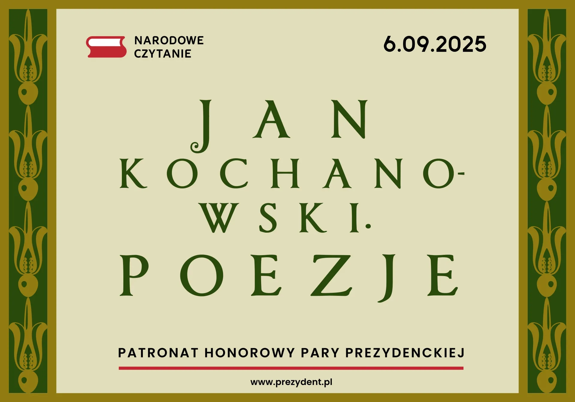 Plakat z informacją: Jan Kochanowski. Poezje
